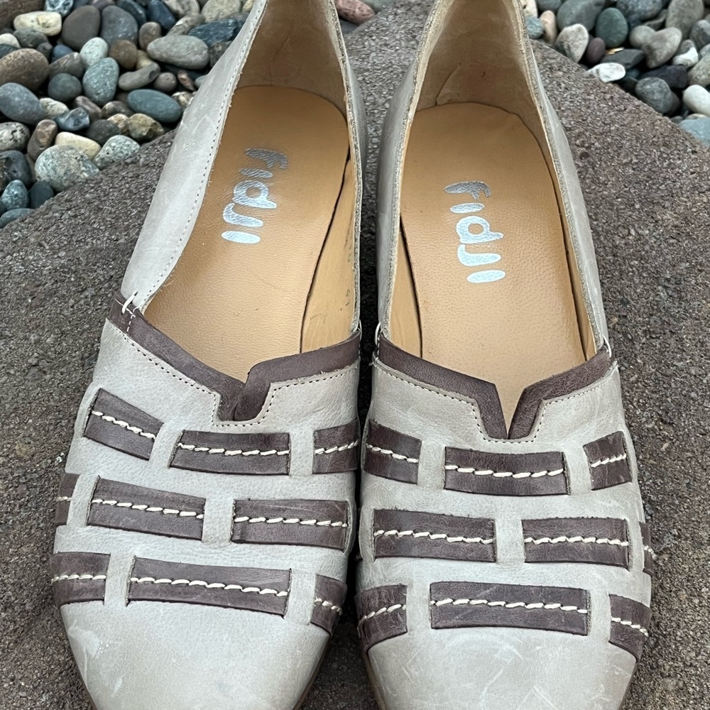 Cream and Brown Flats with Woven Stripes